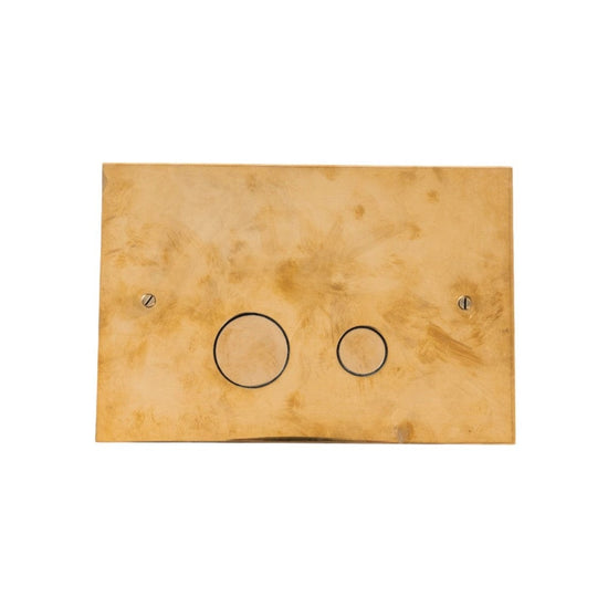 A Francone BTA6 dual flush plate in unlacquered brass, suitable for Geberit Sigma bathroom toilets.