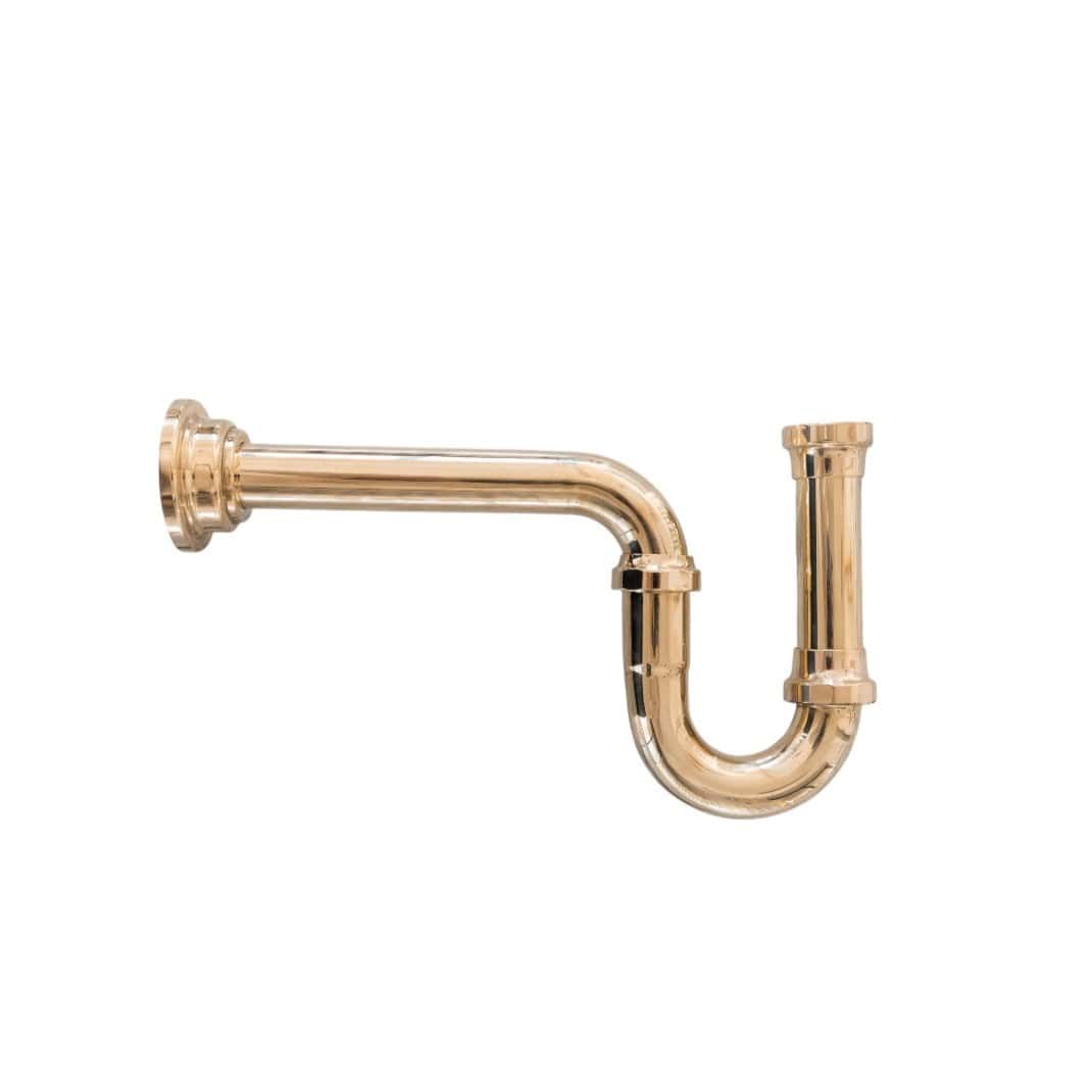 Traditional Francone BTA9 unlacquered brass P-trap waste for Italian bathroom basins.