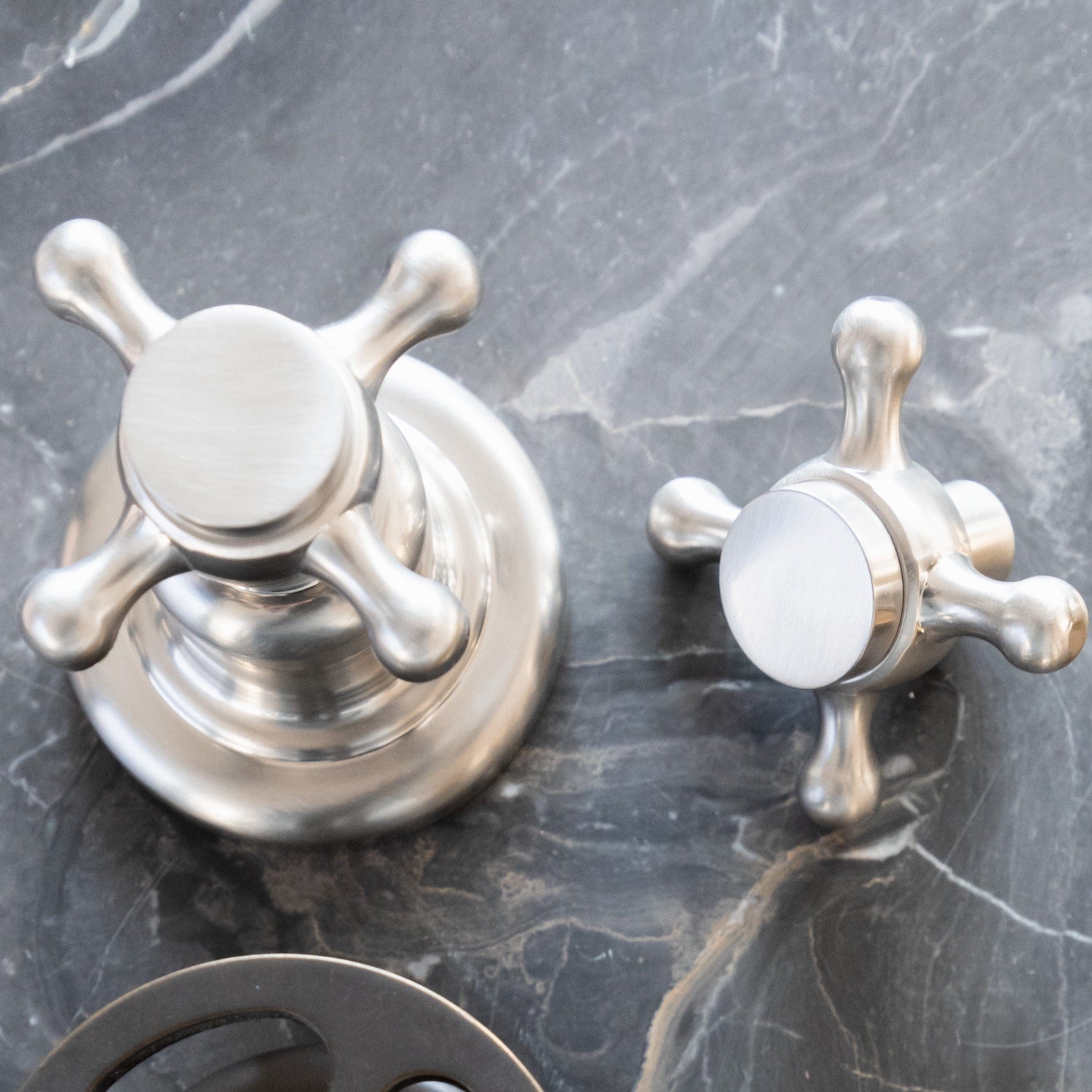 Traditional solid brass crosshead tap handles from the Francone BTH collection for bespoke bathroom faucets.
