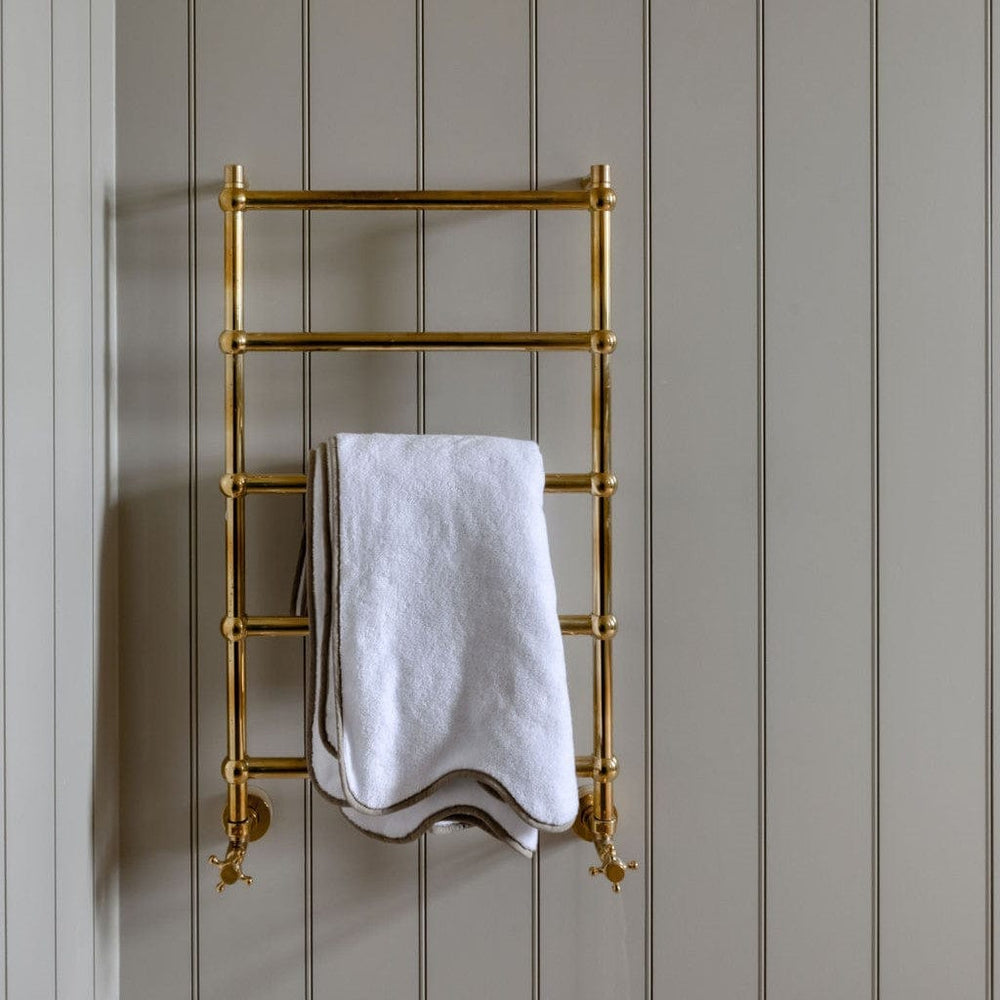 Francone BTR14 traditional plumbed-in solid brass heated towel rail installed in an Italian bathroom.