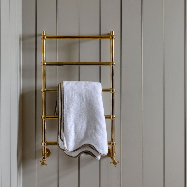 Francone BTR14 traditional plumbed-in solid brass heated towel rail installed in an Italian bathroom.