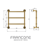 Technical drawing with dimensions for the Francone BTR16 traditional solid brass bathroom heated towel rail.