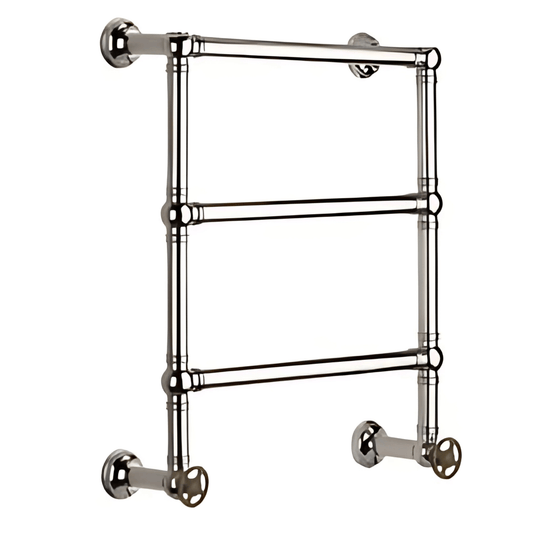 Francone BTR2 solid brass traditional dual-fuel three-bar heated towel rail radiator.
