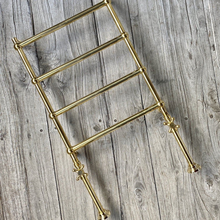 Francone BTR20 traditional unlacquered brass floor-mounted heated towel rail for luxury bathrooms.