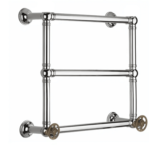 Francone BTR3 traditional three-bar plumbed heated brass towel rail for the bathroom in a brass finish.