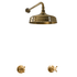 Traditional Francone BTS10 unlacquered brass wall-mounted shower faucet with a round head, made in Italy.