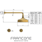 Technical drawing with dimensions for the Francone BTS10 traditional wall mounted shower set in solid brass.
