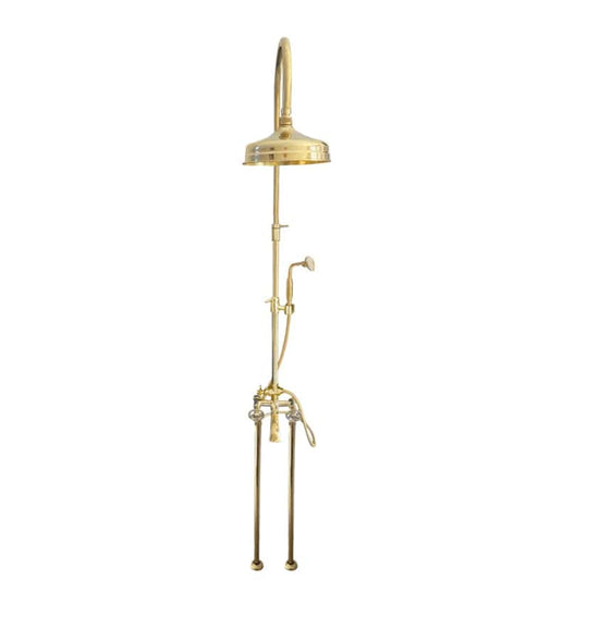 Francone BTS13F traditional floor-mounted column shower with bath filler in solid unlacquered brass.