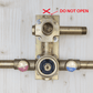 Close-up detail of the solid brass Francone BTS14 concealed thermostatic shower valve mechanism.