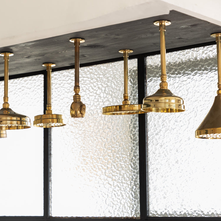 Bespoke unlacquered brass shower head options for the Francone BTS17 traditional Italian bathroom shower.
