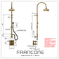Technical drawing with dimensions for the Francone BTS18 solid brass thermostatic shower.
