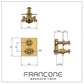 Technical drawing with dimensions for the Francone BTS1H solid brass concealed thermostatic shower valve.