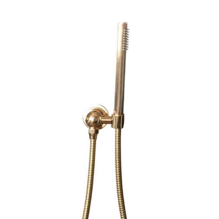 Francone BTS23M wall-mounted hand-held shower with a minimalist design in solid unlacquered brass.