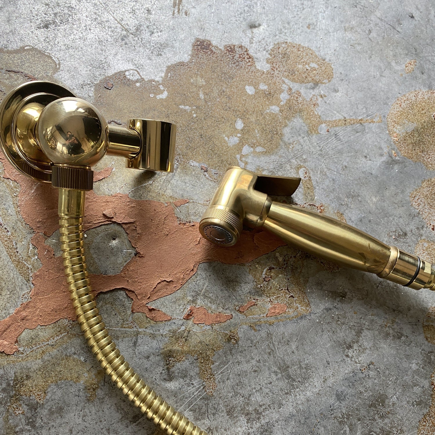 Francone BTS23S wall-mounted hand shower with spray in unlacquered brass.