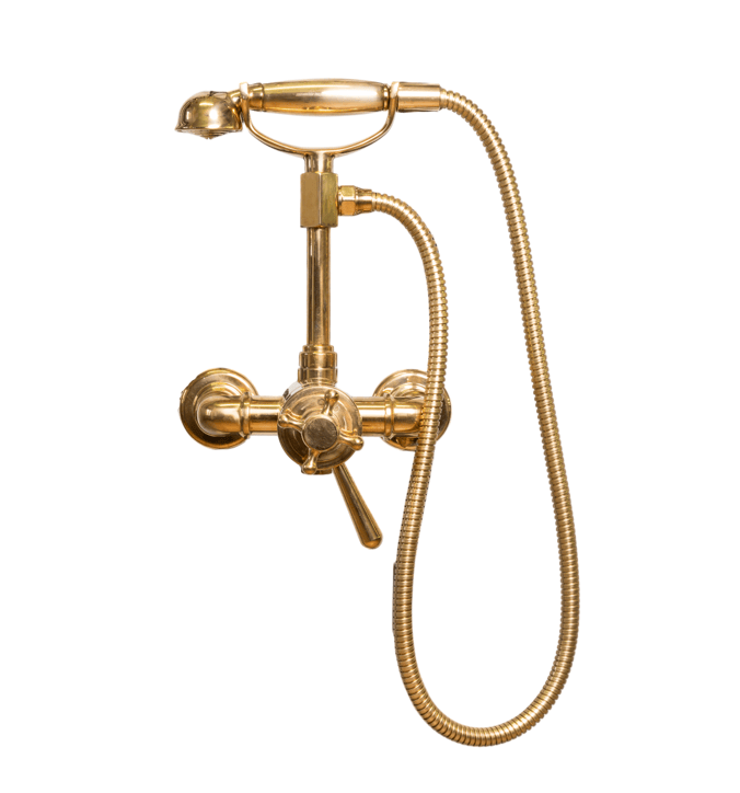 Traditional Francone BTS26T thermostatic hand shower in unlacquered brass for vintage bathrooms.
