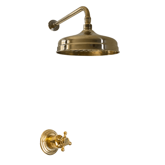 Francone BTS28 traditional unlacquered brass wall-mounted bathroom shower faucet with progressive mixer.