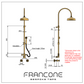 Technical drawing with dimensions for the Francone BTS29 traditional column shower with hand shower.
