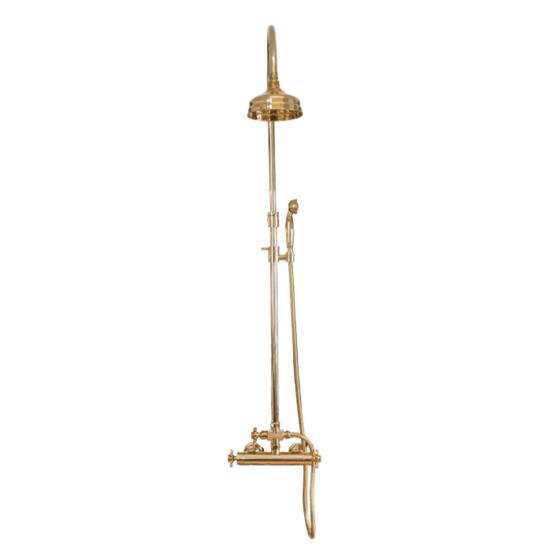 Francone BTS30 traditional unlacquered brass thermostatic column shower with a classic hand shower.