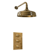 Traditional Francone BTS32 unlacquered brass wall mounted bathroom shower with cross handles and a round head.