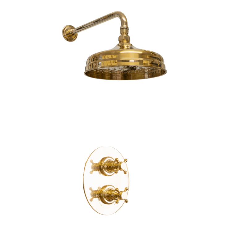 Traditional Italian solid brass BTS33 concealed thermostatic shower with an oval backplate by Francone.