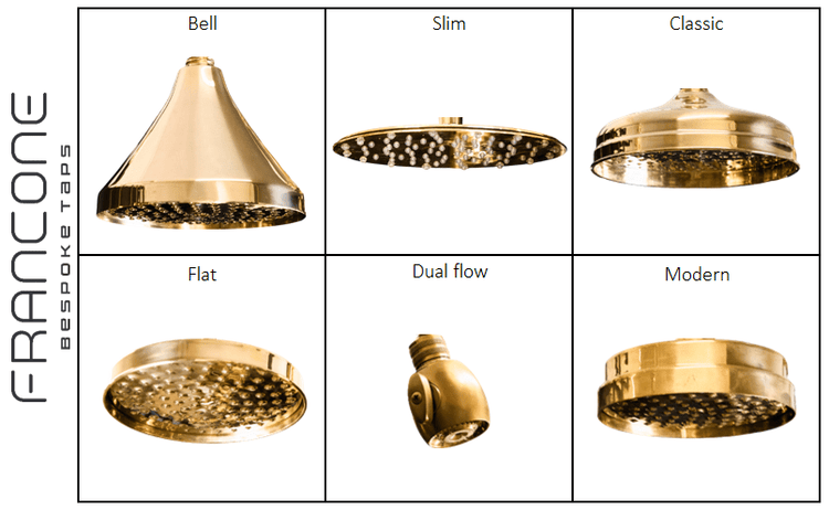 Choose from six solid brass traditional shower head shapes for the Francone BTS38 column shower.