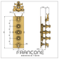 Technical drawing with dimensions for the Francone BTS40 solid brass concealed thermostatic shower.