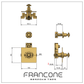 Technical drawing with dimensions for the Francone BTS41 concealed thermostatic shower valve in solid brass.