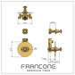 Technical drawing with dimensions for the Francone BTS41 solid brass concealed thermostatic shower valve.