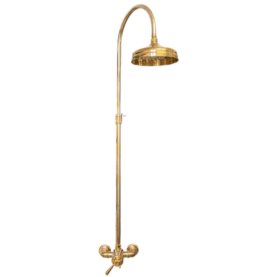Francone BTS45 traditional thermostatic column shower in unlacquered brass, a classic solid-brass bathroom fixture.