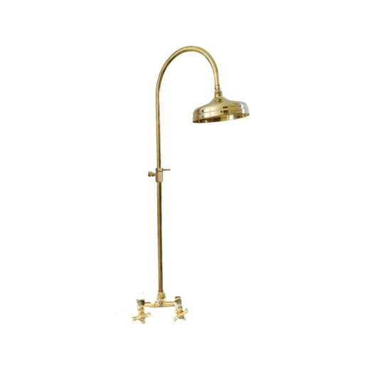 A traditional Francone BTS49 classic column shower in unlacquered solid brass for luxury bathrooms.