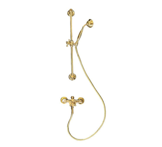 Francone BTS51 traditional solid brass exposed thermostatic shower with sliding rail and hand-held shower.