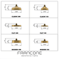 Technical drawing with dimensions for Francone BTS52 solid brass shower head style and size options.