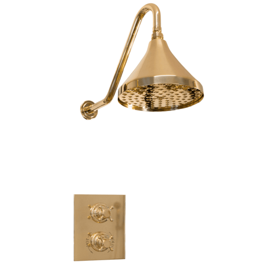Francone BTS52 traditional thermostatic wall-mounted shower in unlacquered brass, featuring a classic bell showerhead.