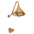 Traditional Francone BTS55 unlacquered brass progressive shower mixer and vintage bell showerhead.