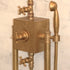 Close-up of the vintage Francone BTS56 unlacquered brass box thermostatic column shower.