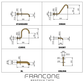 Technical drawing with dimensions for the Francone BTSA solid brass shower arm design options.