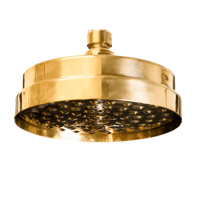 Francone BTSH traditional circular shower head in unlacquered brass for luxury bathrooms.
