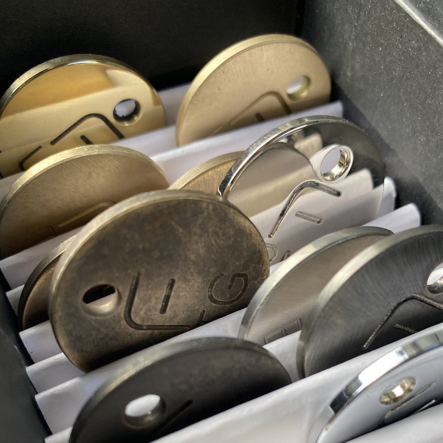 Francone Samples Pack A showcasing various solid brass and bronze tap and bathroom fitting finishes.