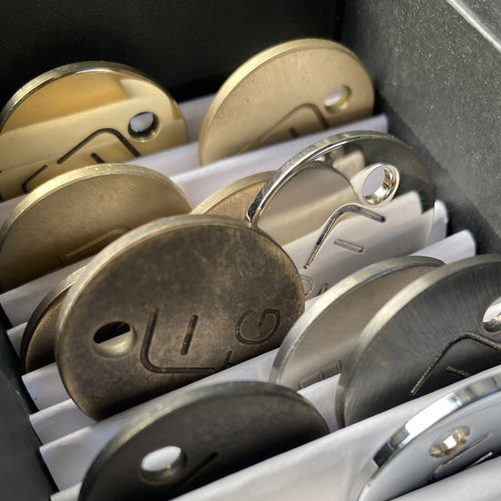Francone Samples Pack A showcasing various solid brass and bronze tap and bathroom fitting finishes.