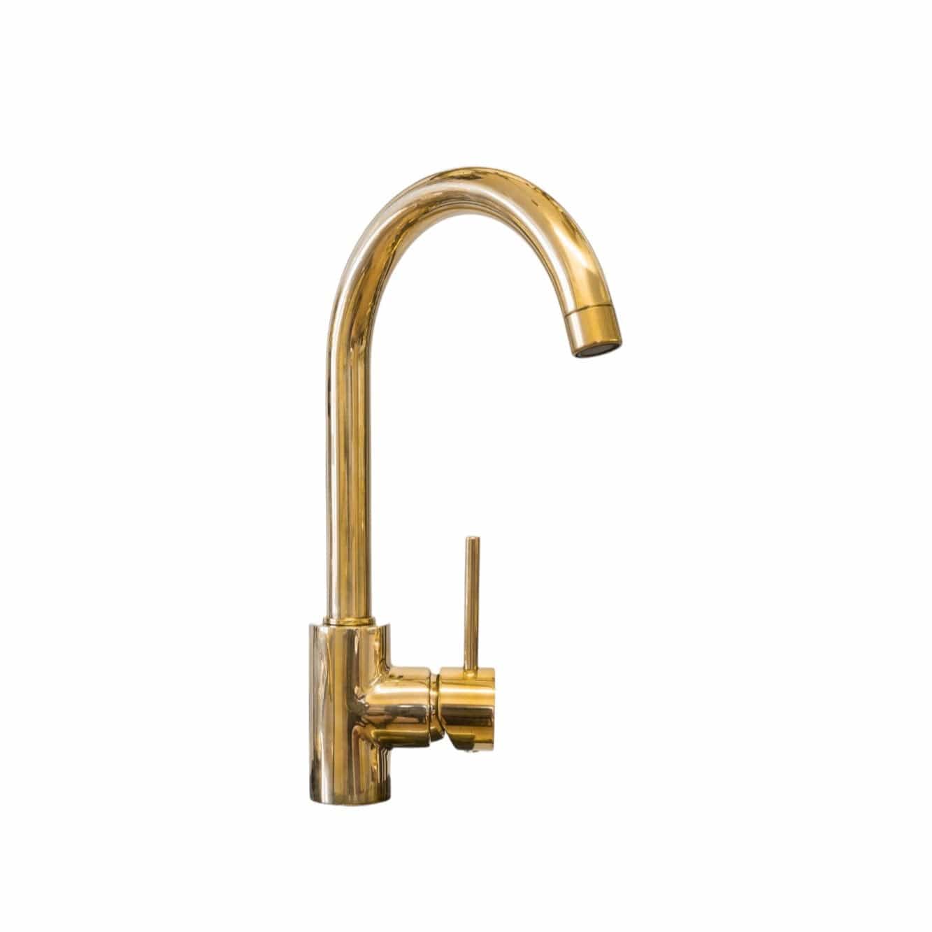 Francone SJ-BT10 traditional deck-mounted kitchen tap in unlacquered brass, handcrafted in Italy.