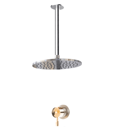 The Francone SSS17 ceiling mounted shower with solid brass round shower head and mixer control in mixed metals.
