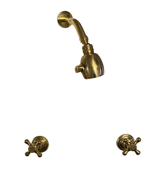 BTS50 Small 2-spray wall mounted shower head in solid brass with traditional handles