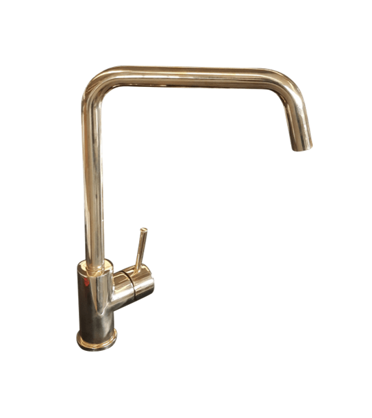 Francone BT14 kitchen mixer faucet with an L-shaped swivel spout in unlacquered brass.