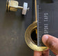 Measuring the solid brass pop-up waste component of a Francone BT37 traditional bathroom faucet.