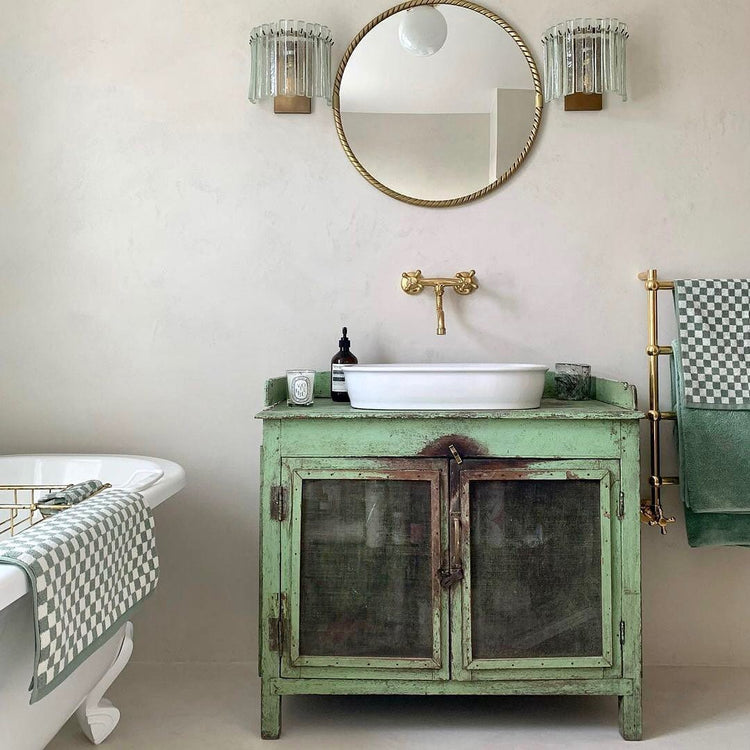 Traditional Francone BT41 unlacquered brass wall-mounted bathroom faucet, styled by @Interior_bug.