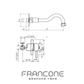 Technical drawing with dimensions for the Francone BT56 wall-mounted progressive mixer faucet.