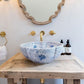 Handcrafted Francone BT68 unlacquered brass wall-mounted bathroom taps with Edwardian handles, installed.