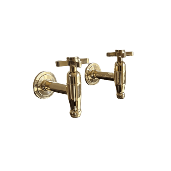 Francone BT73 traditional wall-mounted solid brass bib taps, also known as faucets.