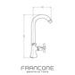 Technical drawing with dimensions of the Francone BT75 traditional solid brass single cold water faucet with swivel spout.