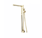 Francone BT77 floor mounted bathroom faucet with hand shower in unlacquered brass.